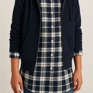 👚🌹NWT Trendy Uniqlo Girls Navy Plaid Flannel Tunic Shirt 10 11Y | 100% Cotton